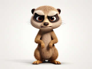 An Angry 3D Cartoon Meerkat on a Solid Background