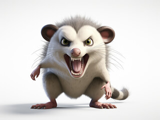Fototapeta na wymiar An Angry 3D Cartoon Opossum on a Solid Background
