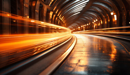 Motion blurred car light tracks in the tunnel - obrazy, fototapety, plakaty