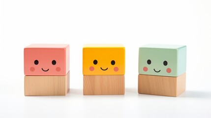colorful cubes with cute faces on a white background.