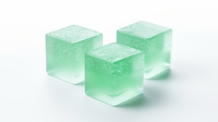 ice cubes with mint on white background.