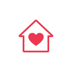 House icon with heart inside. Love and care in home symbol. Hospice vector icon. 