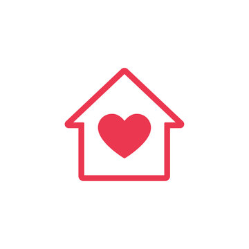 House icon with heart inside. Love and care in home symbol. Hospice vector icon. 