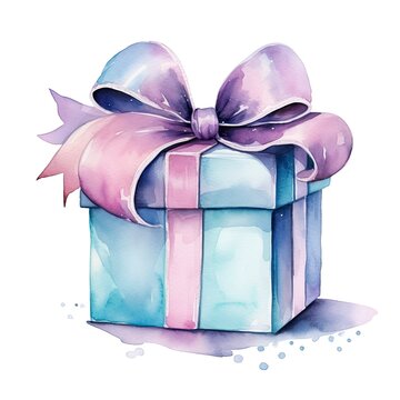 recommend clip art: Watercolor birthday present with bow isolated on white background.