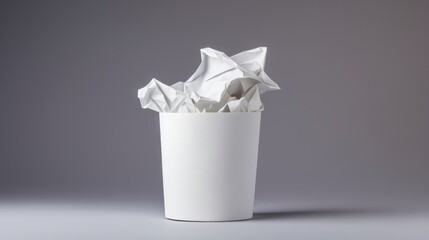 trash can with crumpled paper.
