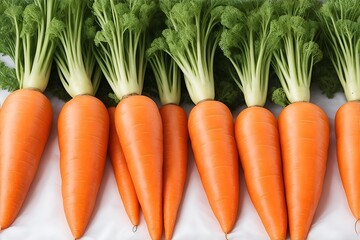 Bundles of organic carrots with the stems still attached.  Carrot, Freshness, Raw Food, Bunch, Organic. Fresh and sweet carrot on table