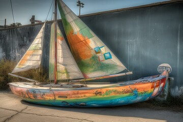 Painted sailboat. Generative AI