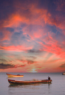 Fishing boat on the sea near the village of Farallon, Cocle Province, Panama