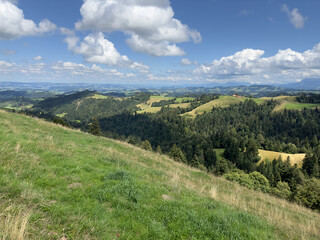 Fototapeta na wymiar Swiss Summer Landscape from Ahorn Alp on Border of Cantons of Bern and Lucerne