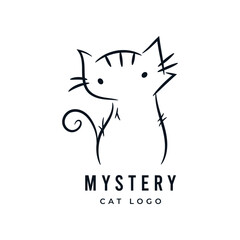 Cat line hand drawn sketch logo design. Simple and minimalist kitty drawing vector illustration