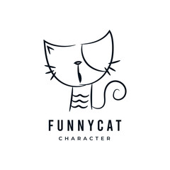 Cat line hand drawn sketch logo design. Fun, simple and minimalist kitty drawing vector illustration