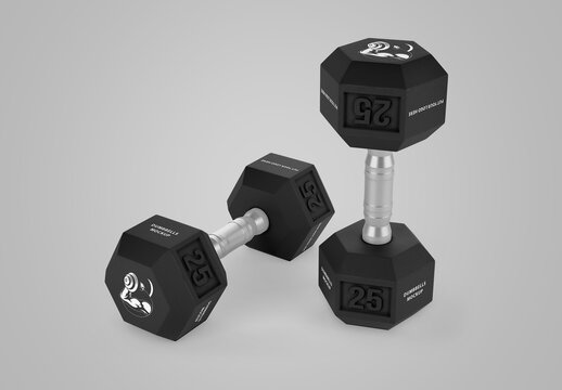 Hexagonal Rubberized Dumbbells Mockup