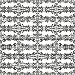 Lace seamless pattern. Black vintage background with damask ornament for textile, fabric, decoration. Seamless black gorgeous stripe, delicate simple pattern