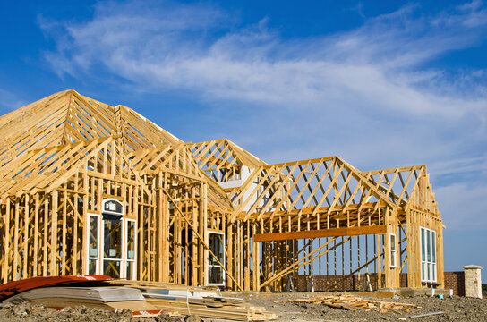 New Midwest home under construction in Wichita. Framing completed. 
