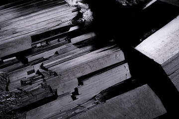 Schorl (black tourmaline) macro detail texture background. close-up raw rough unpolished semi-precious gemstone