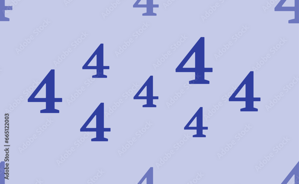 Poster seamless pattern of large isolated blue number four symbols. the pattern is divided by a line of ele