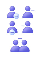 3D Set of User icon minus marks isolated on white background. Avatar, human, person, people icon.