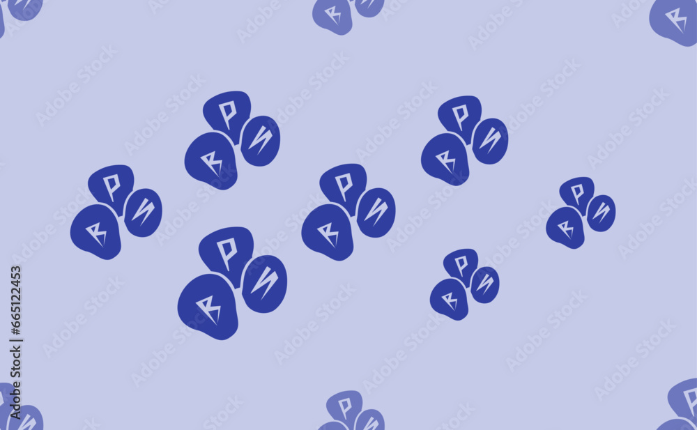 Poster seamless pattern of large isolated blue divination stones symbols. the pattern is divided by a line 