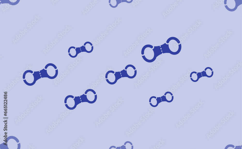 Poster seamless pattern of large isolated blue handcuffs symbols. the pattern is divided by a line of eleme