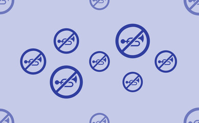 Seamless pattern of large isolated blue horning prohibited signs. The pattern is divided by a line of elements of lighter tones. Vector illustration on light blue background