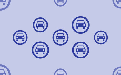 Seamless pattern of large isolated blue no car signs. The pattern is divided by a line of elements of lighter tones. Vector illustration on light blue background