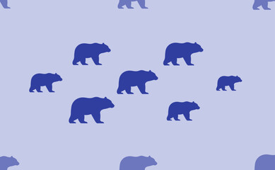 Seamless pattern of large isolated blue bear symbols. The pattern is divided by a line of elements of lighter tones. Vector illustration on light blue background