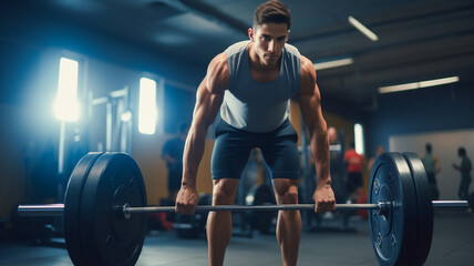Fototapeta na wymiar Male athlete, fitness and deadlift at the gym for muscles for a strong body for sport with motivation.
