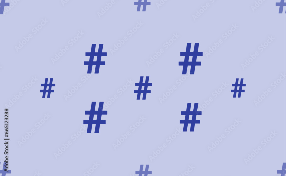 Poster seamless pattern of large isolated blue hash symbols. the pattern is divided by a line of elements o