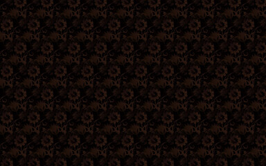 Illustration of a dark background with brown floral repeating patterns