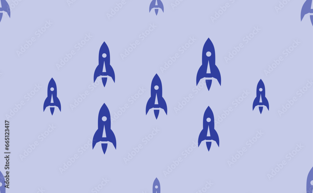Poster seamless pattern of large isolated blue rockets. the pattern is divided by a line of elements of lig
