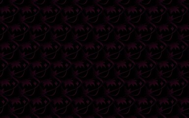 Illustration of a dark background with purple floral repeating patterns