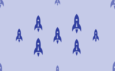 Seamless pattern of large isolated blue rockets. The pattern is divided by a line of elements of lighter tones. Vector illustration on light blue background