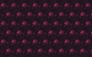 Illustration of a dark background with pink floral repeating patterns