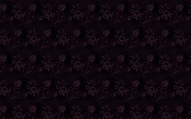 Illustration of a dark background with purple floral repeating patterns