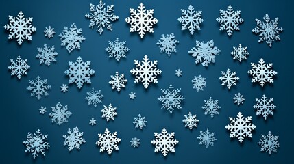 set of snowflakes on a blue background.