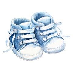 Watercolor newborn small shoes isolated white background.