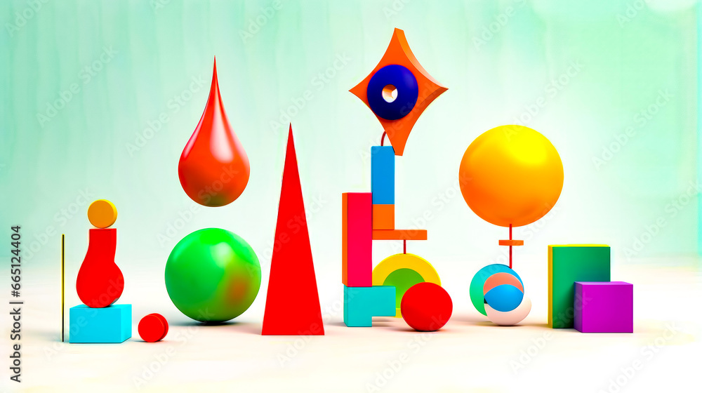 Aufkleber group of colorful objects sitting on top of white floor next to each other.