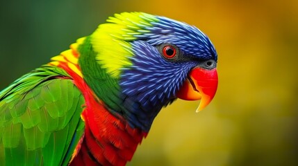Side view Closeup of beautiful and colorful Lorikeet Green naped bird.