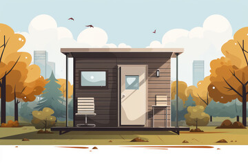 Freestanding street toilet , urban planning, illustration