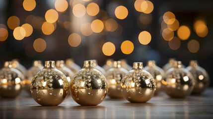 Christmas balls and snowflake on blurred abstract background