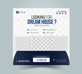 Real estate social media post or house property sale banner,  Instagram post, Facebook post, square web banner design template