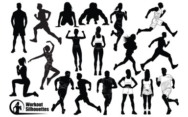 Bodybuilder or fitness gym black silhouettes vector art