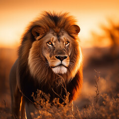 A Fierce and heroic looking lion in the African sun