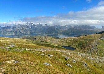 Obraz premium Scenic view of beautiful landscape in Lofoten, Norway