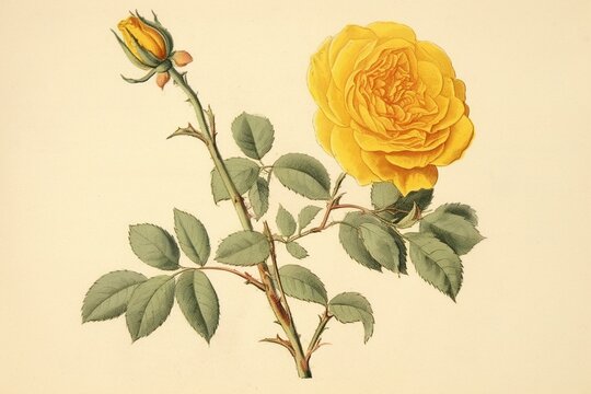 Yellow sulphur rose old illustration of rosa hemisphaerica. Generative AI
