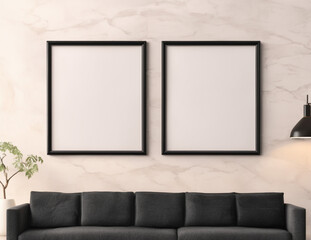 interior mockup for two frames on a light wall with a sofa