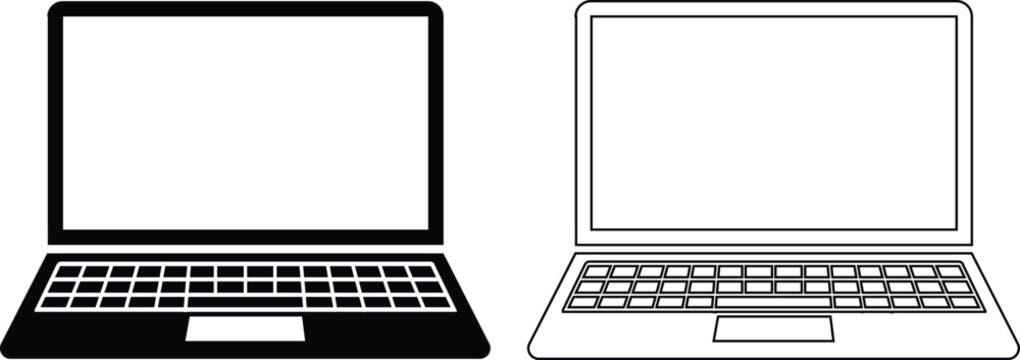 Laptop computer icon in flat line set. isolated on transparent background. Electronics and devices related computer Laptop, hardware LCD tv sign symbol vector for apps and website
