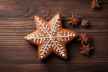 christmas cookies star on wooden background