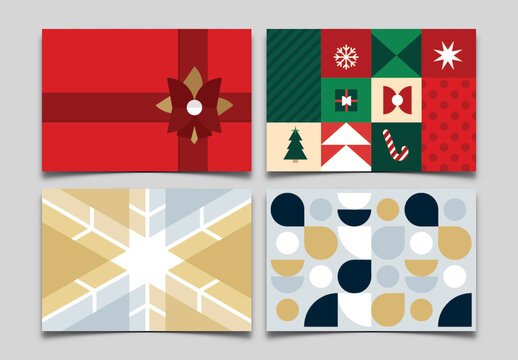 Colorful Geometric Christmas Cards Set