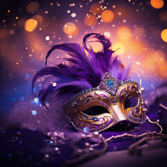 Carnival mask or masquerade ball, with lots of sparkles and glitter falling down to set the scene. Beautiful, mystical, amazing, festive, elegant, background for an invitation, design, glitter.